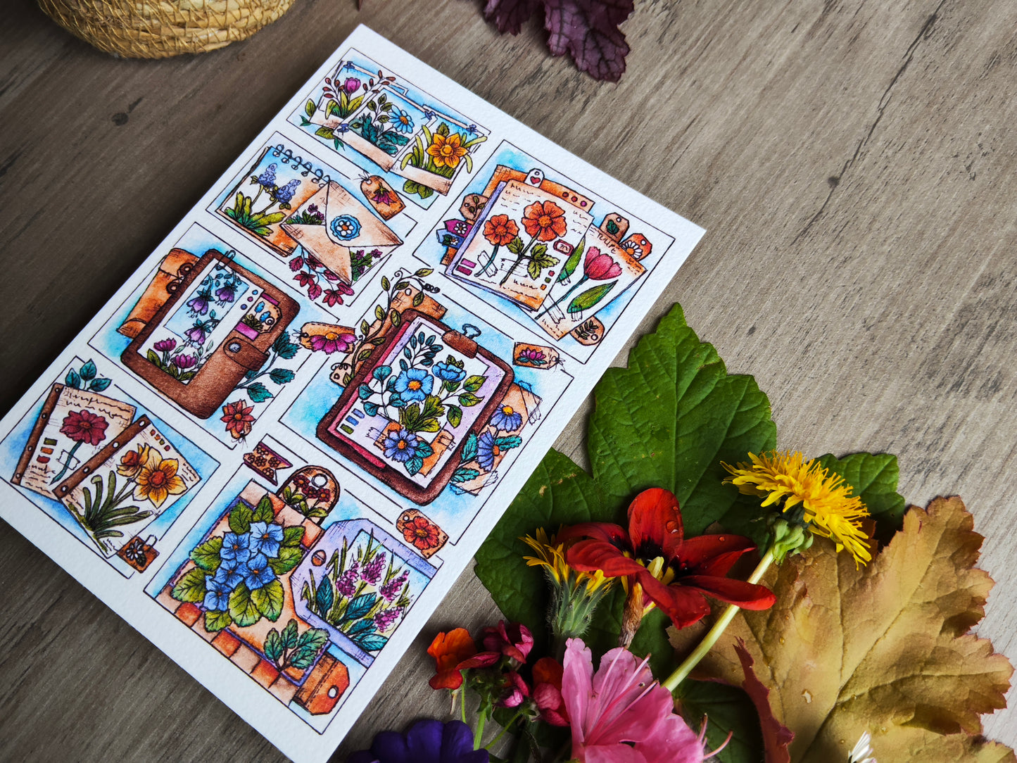 Carte illustrée botanique – Aquarelle originale de fleurs et carnets de nature – Illustration poétique imprimé sur papier 300g