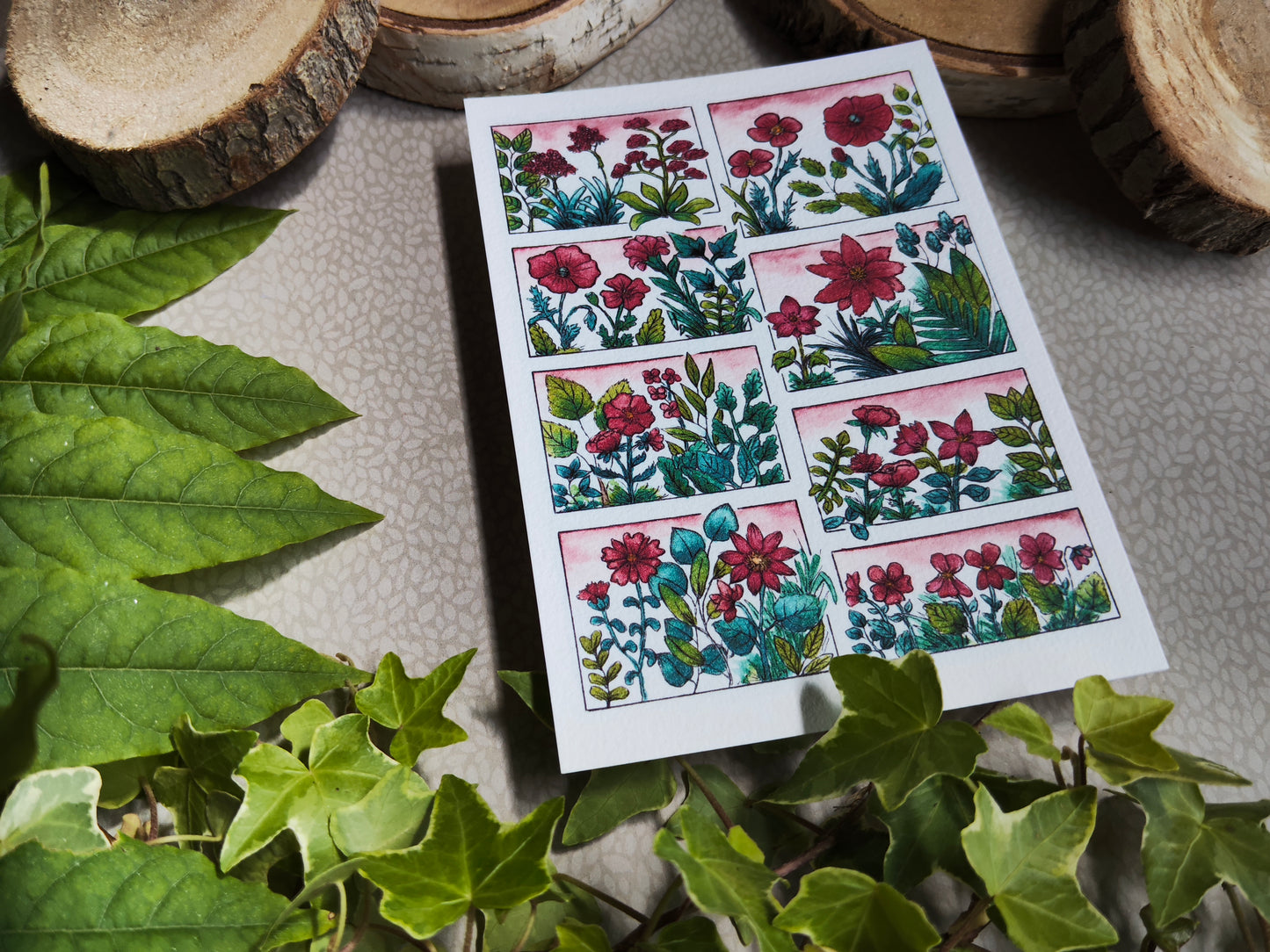 Carte illustrée A6 – Fleurs rouges à l’aquarelle – Nature Printemps - Impression fine sur papier 300g