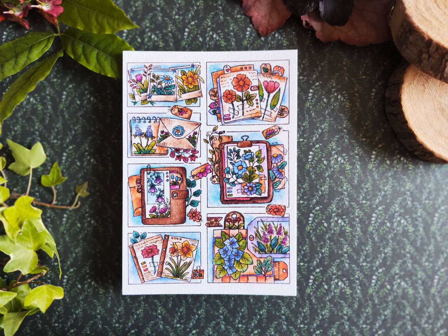 Carte illustrée botanique – Aquarelle originale de fleurs et carnets de nature – Illustration poétique imprimé sur papier 300g