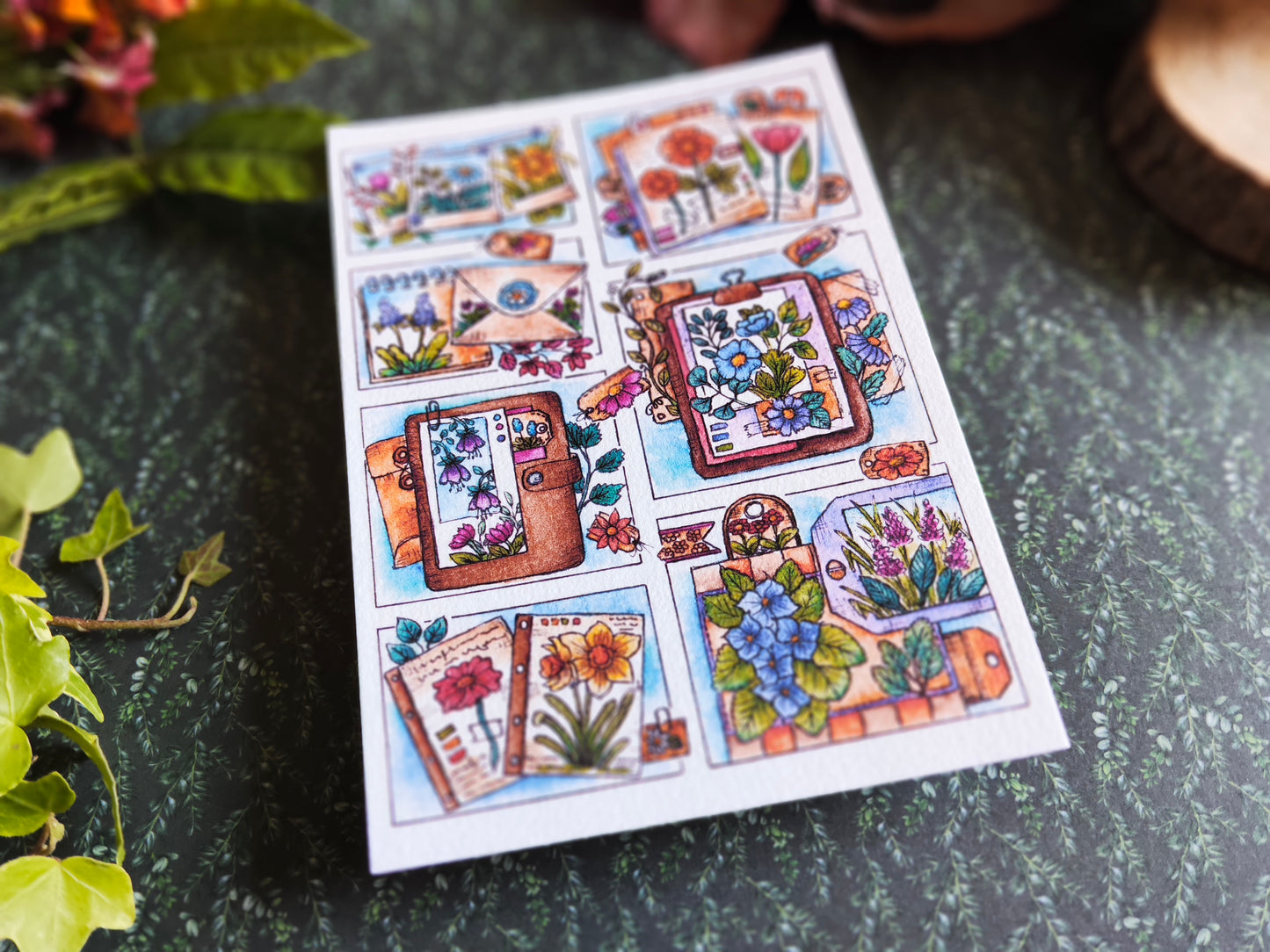 Carte illustrée botanique – Aquarelle originale de fleurs et carnets de nature – Illustration poétique imprimé sur papier 300g