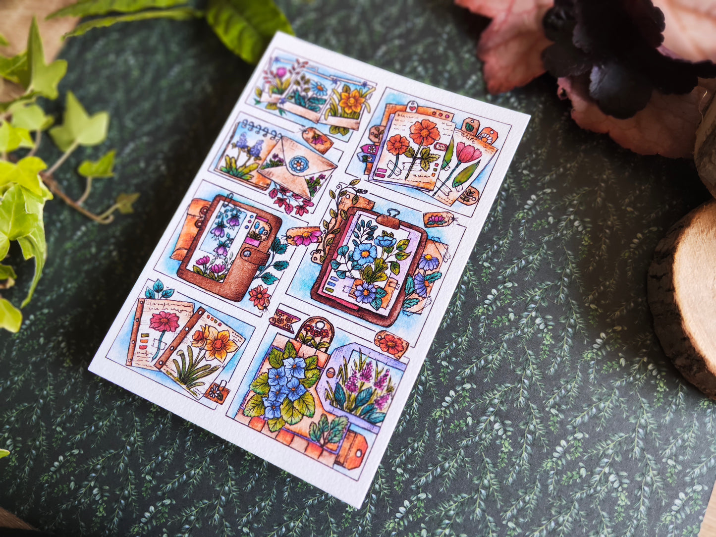 Carte illustrée botanique – Aquarelle originale de fleurs et carnets de nature – Illustration poétique imprimé sur papier 300g