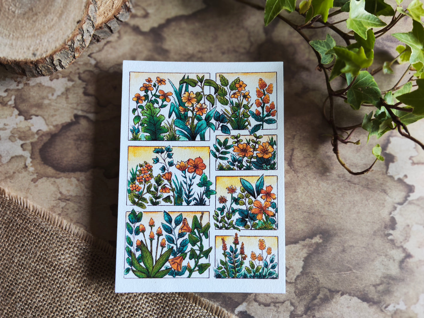 Carte illustrée A6 – Fleurs sauvages à l’aquarelle – Impression fine sur papier 300g - Fleurs Jaune