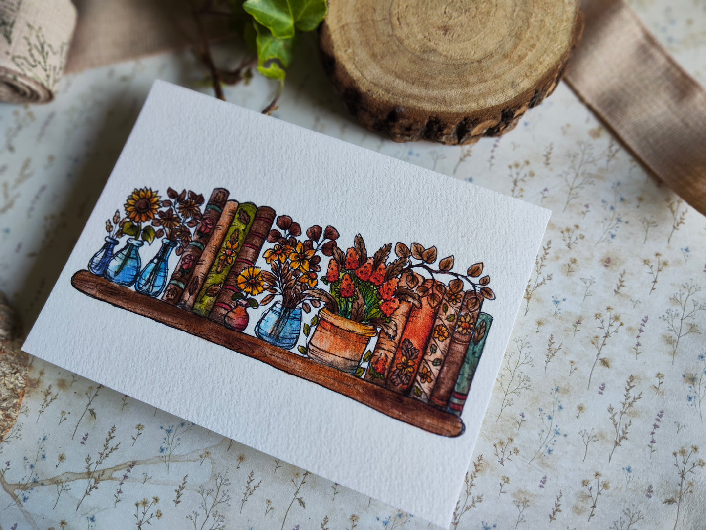 Carte A6 – Illustration florale automnale à l’aquarelle – Fleurs jaunes et orangées