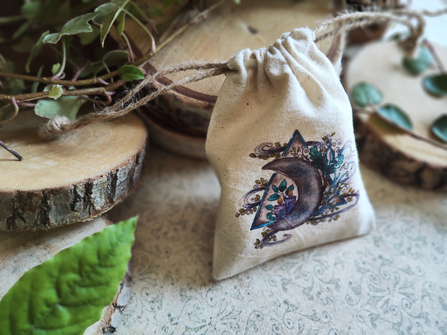 Pochon Triangle et Croissant de Lune Bougie – Mini Sac en Tissu Magie