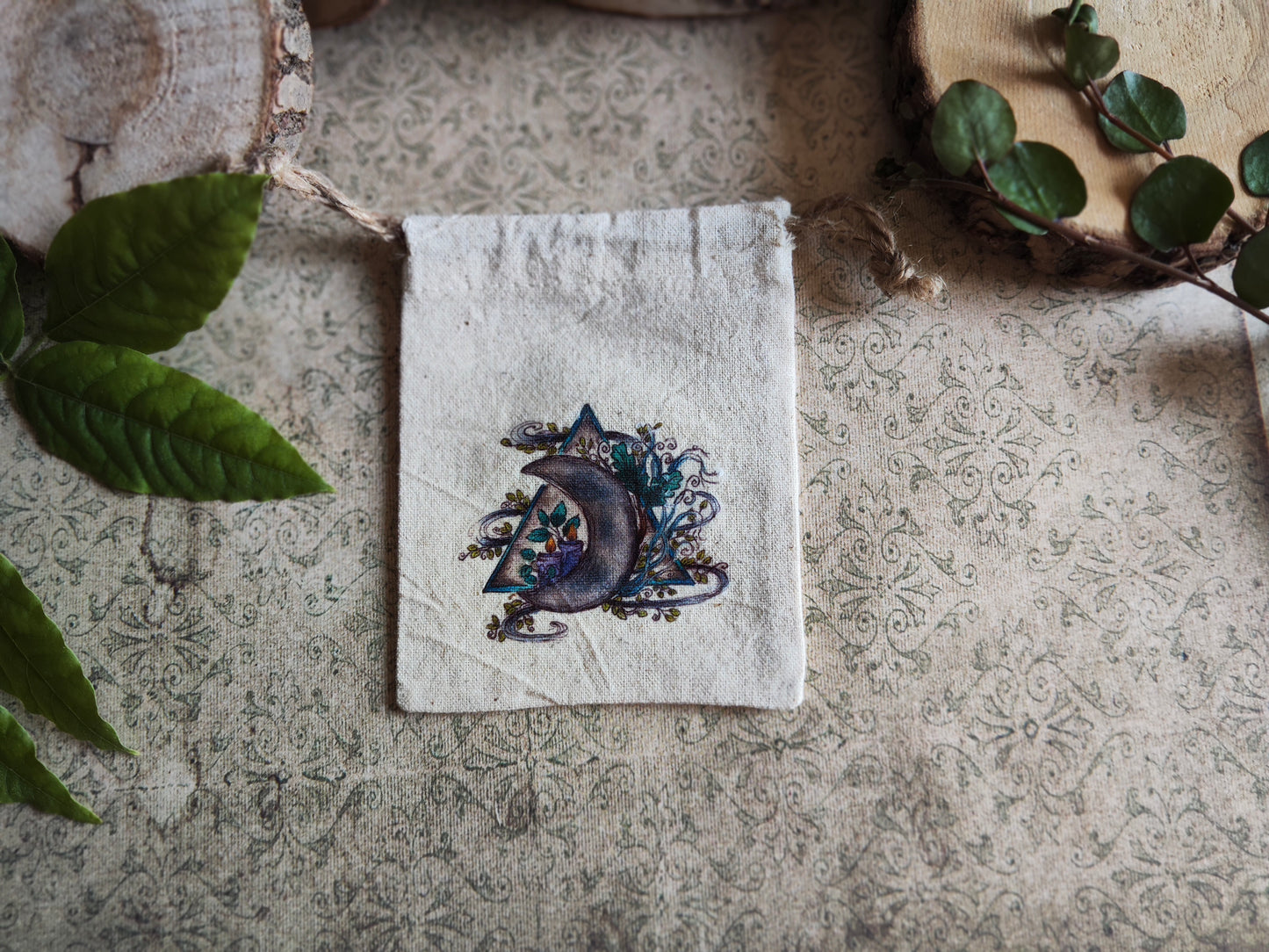 Pochon Triangle et Croissant de Lune Bougie – Mini Sac en Tissu Magie