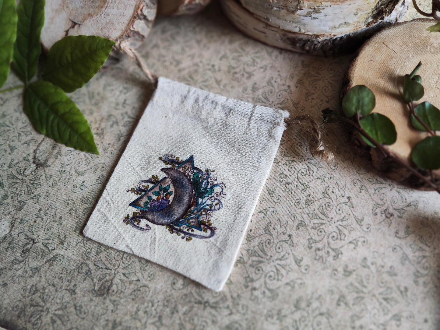 Pochon Triangle et Croissant de Lune Bougie – Mini Sac en Tissu Magie