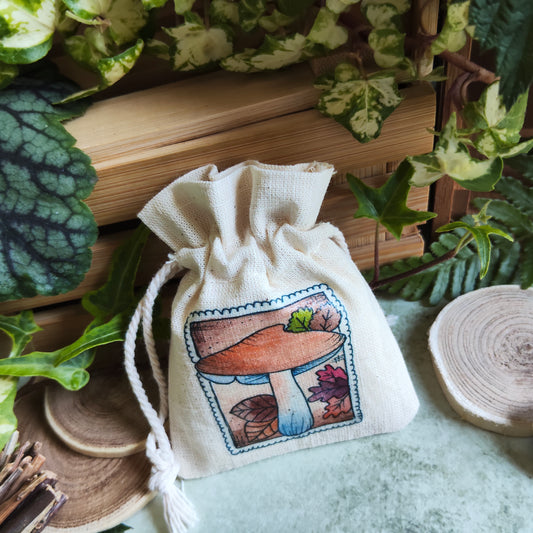 Pochon timbre champignon – Illustration automnale à l’aquarelle - Saison Automne