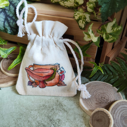 Pochon tasse champignon Brun Ocre – Illustration automnale à l’aquarelle - Saison Automne