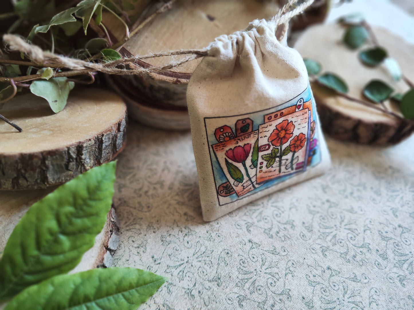 Pochon Fleurs Sauvages Herbier – Pochette Florale en Tissu