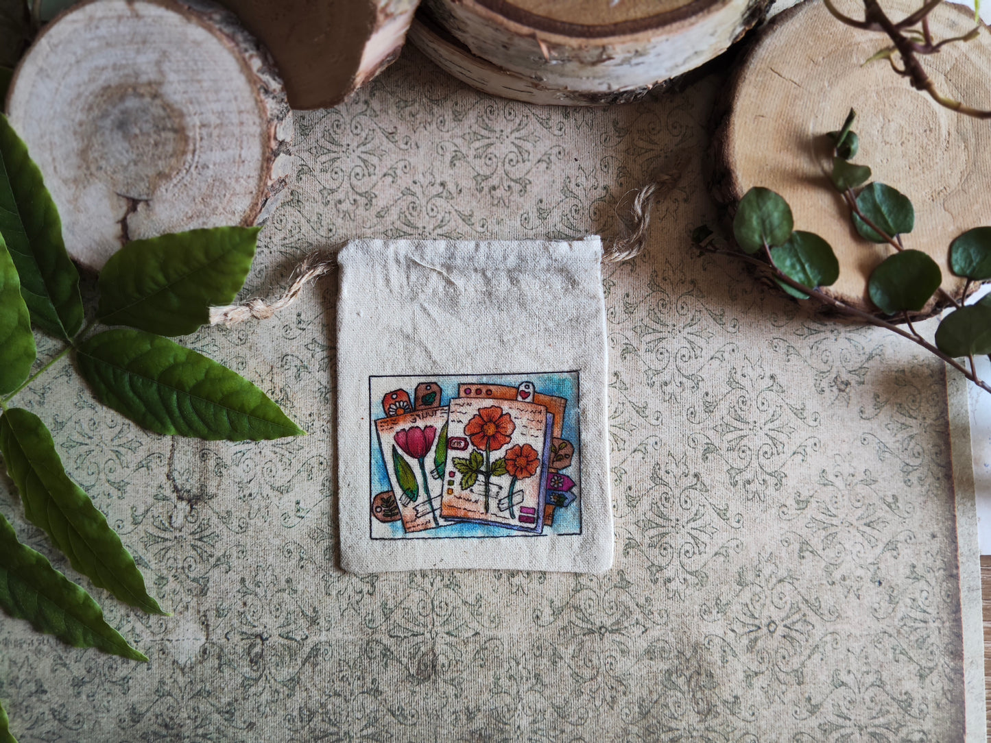 Pochon Fleurs Sauvages Herbier – Pochette Florale en Tissu