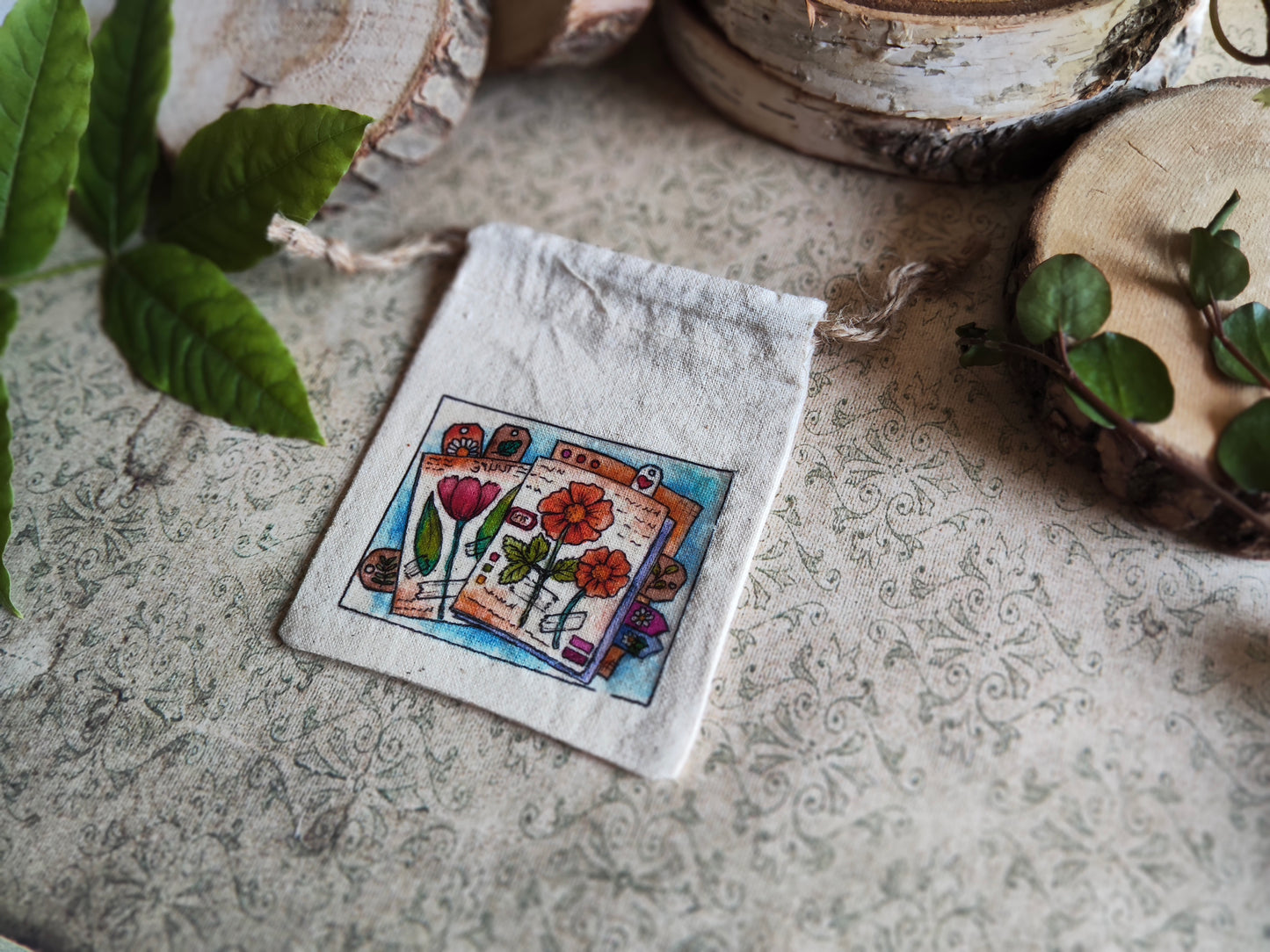 Pochon Fleurs Sauvages Herbier – Pochette Florale en Tissu