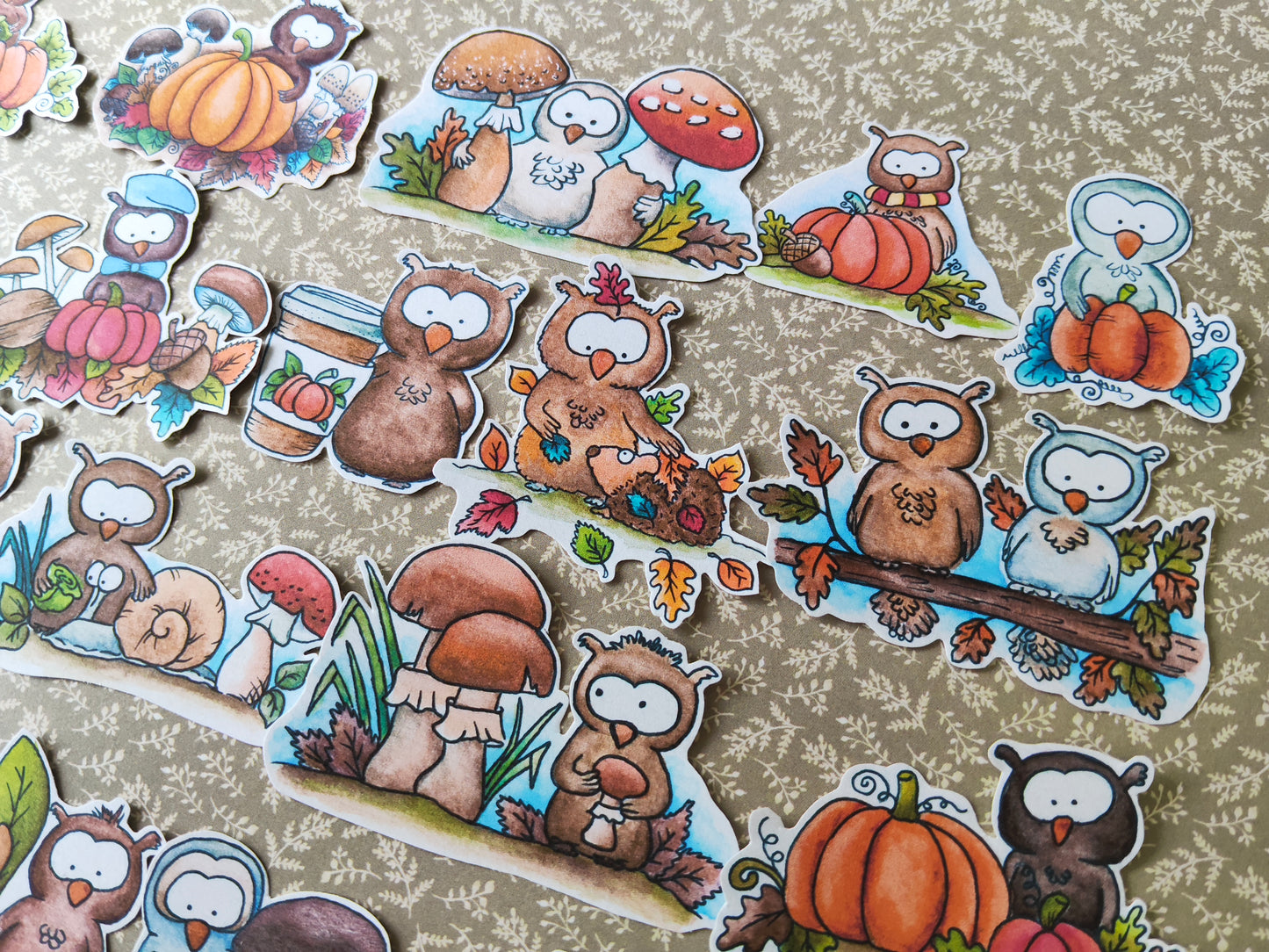 Lot de 21 Stickers Aquarelle – Automne, Citrouilles et Petits Animaux Hiboux