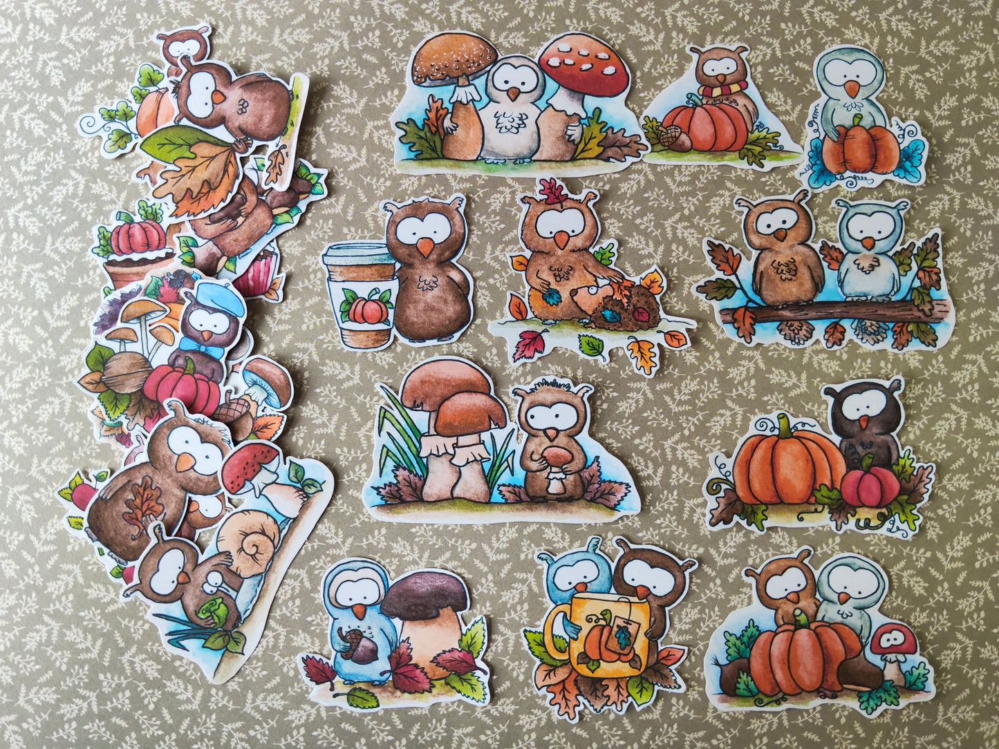 Lot de 21 Stickers Aquarelle – Automne, Citrouilles et Petits Animaux Hiboux