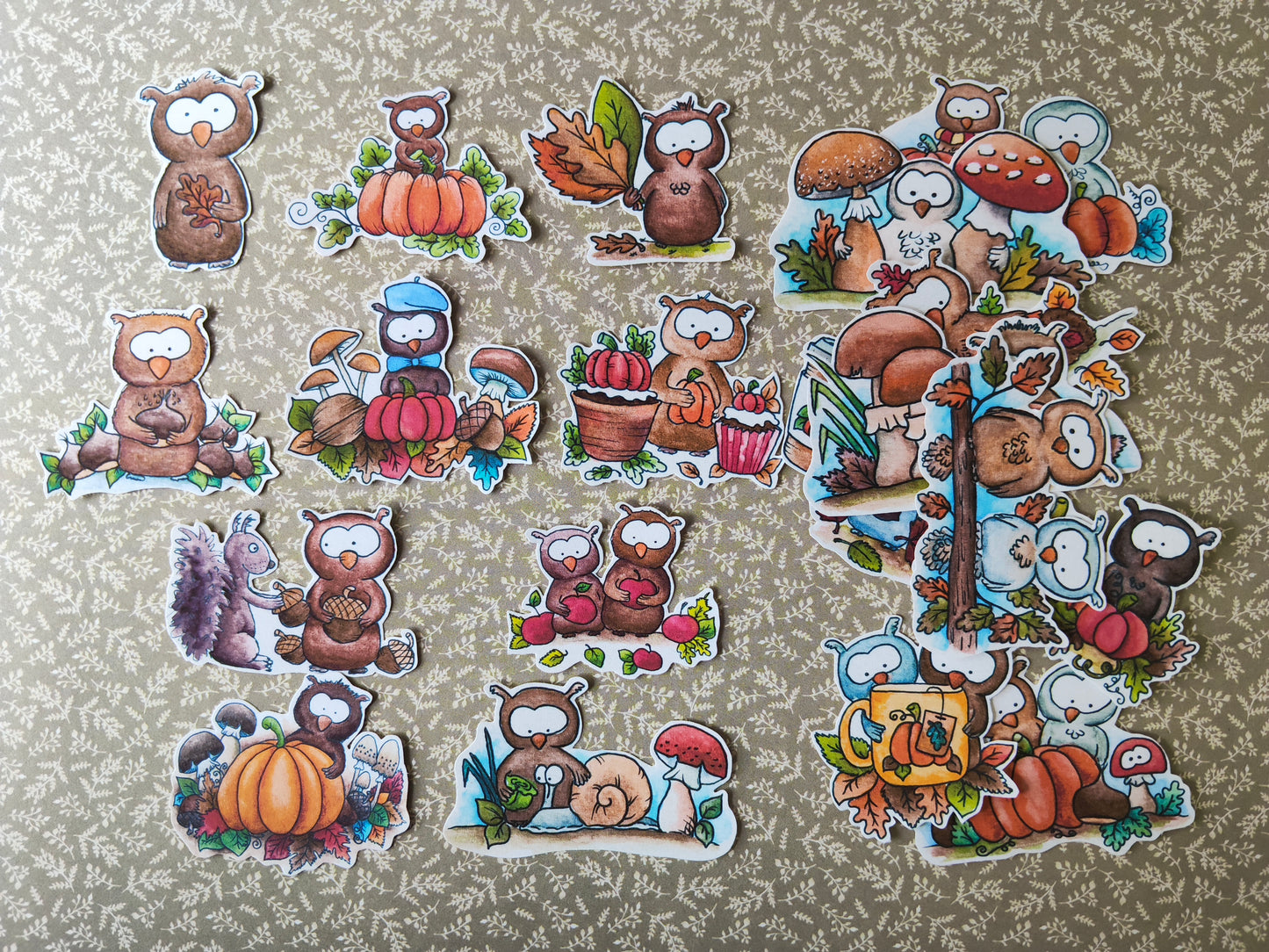 Lot de 21 Stickers Aquarelle – Automne, Citrouilles et Petits Animaux Hiboux