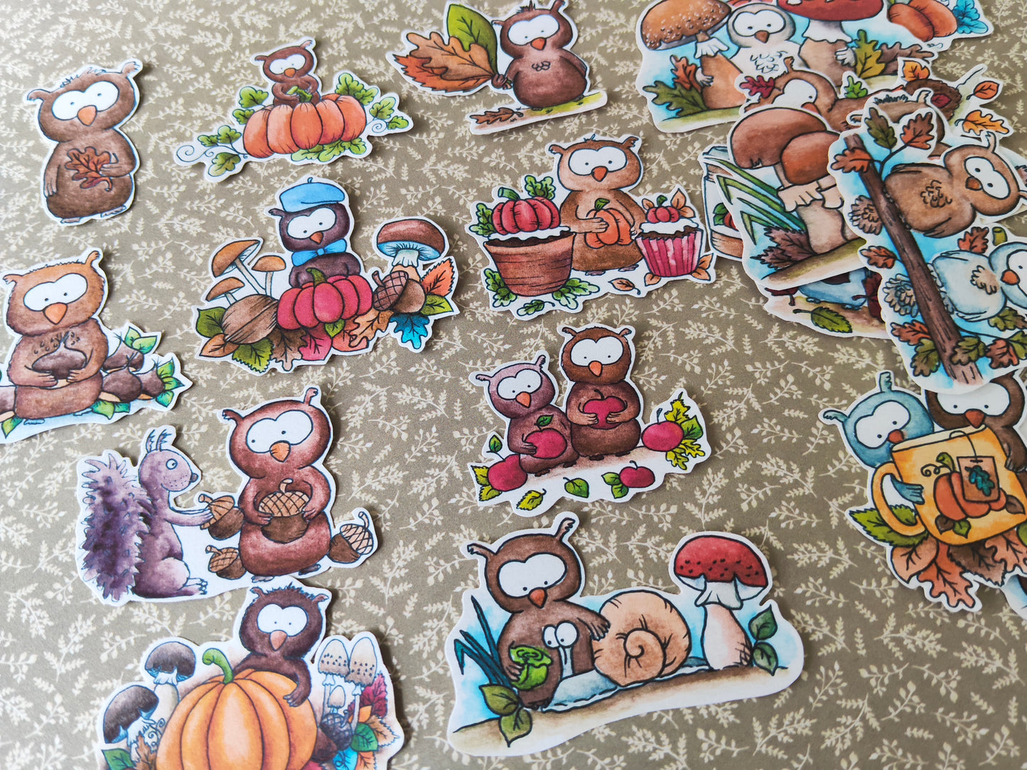 Lot de 21 Stickers Aquarelle – Automne, Citrouilles et Petits Animaux Hiboux