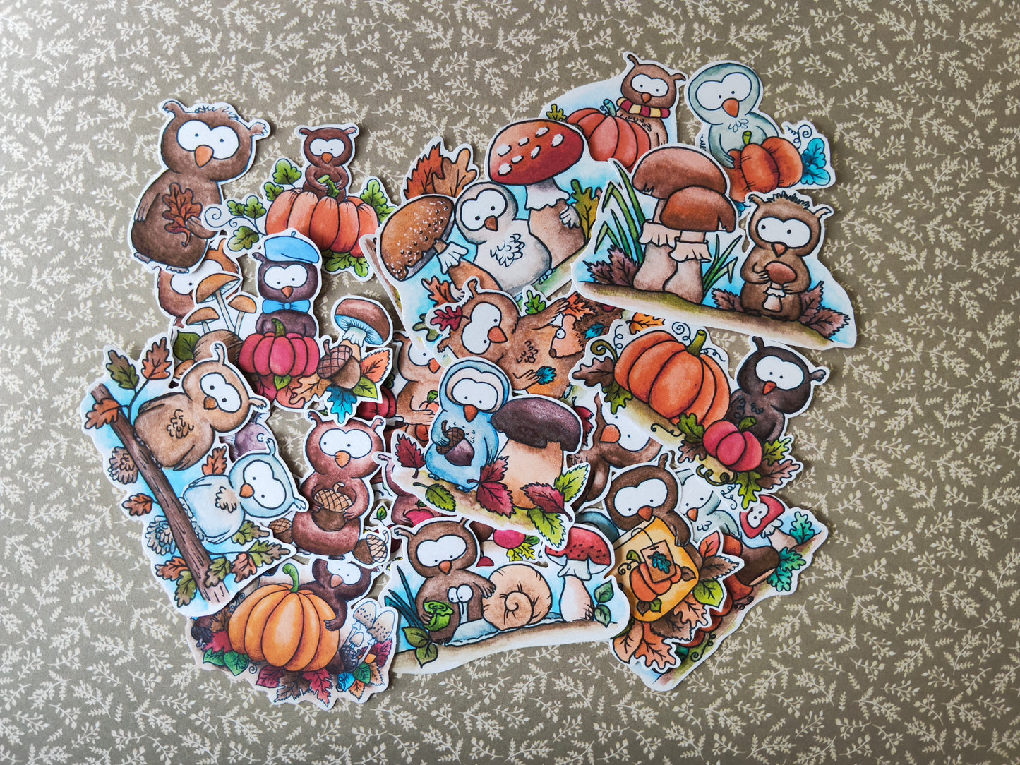 Lot de 21 Stickers Aquarelle – Automne, Citrouilles et Petits Animaux Hiboux