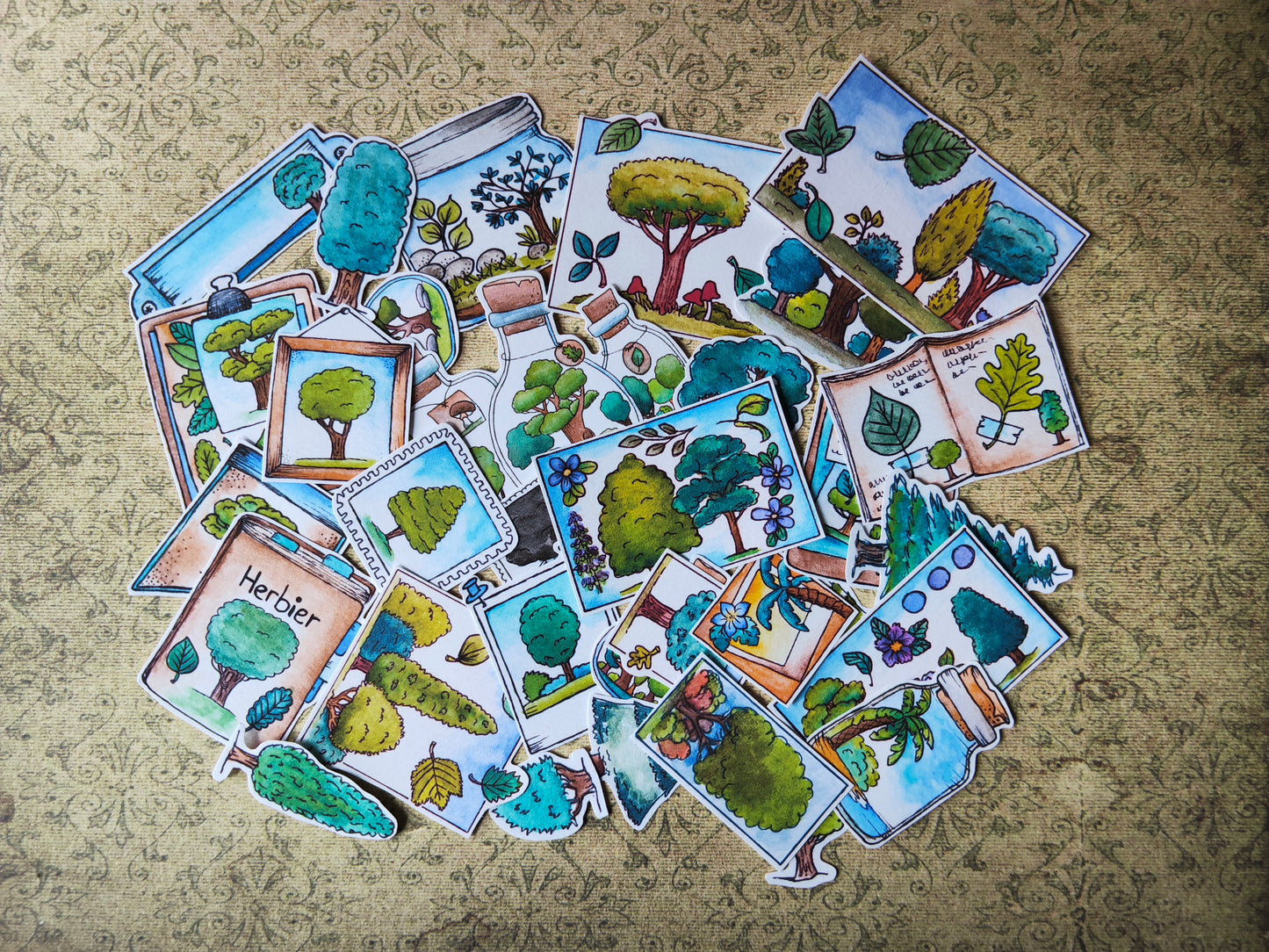 Lot de 33 Stickers Aquarelle – Forêt, Arbres et Nature - Feuille Feuillage