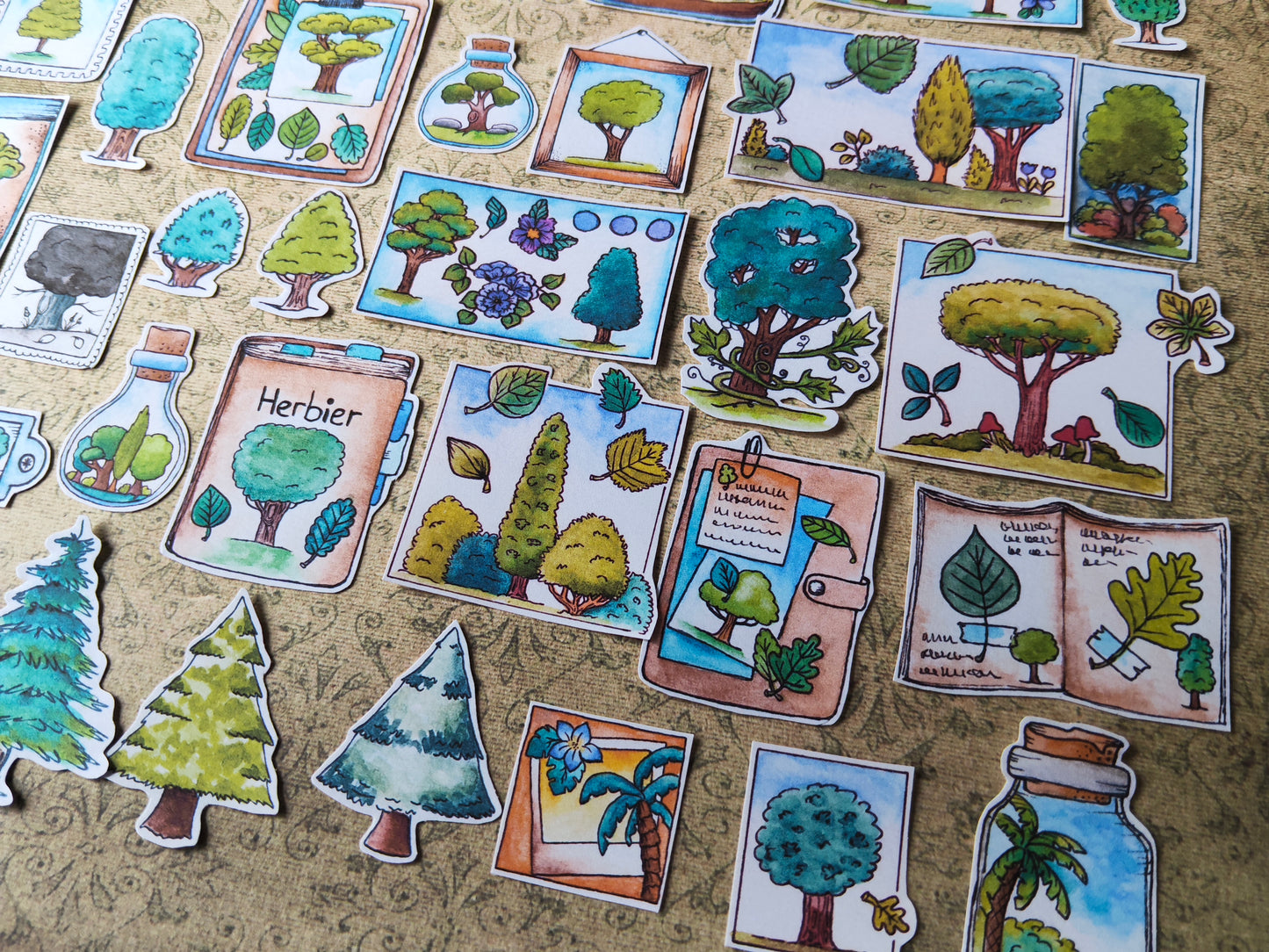 Lot de 33 Stickers Aquarelle – Forêt, Arbres et Nature - Feuille Feuillage