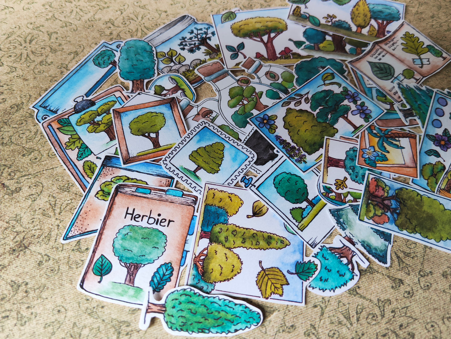Lot de 33 Stickers Aquarelle – Forêt, Arbres et Nature - Feuille Feuillage