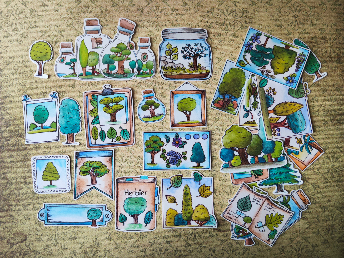 Lot de 33 Stickers Aquarelle – Forêt, Arbres et Nature - Feuille Feuillage