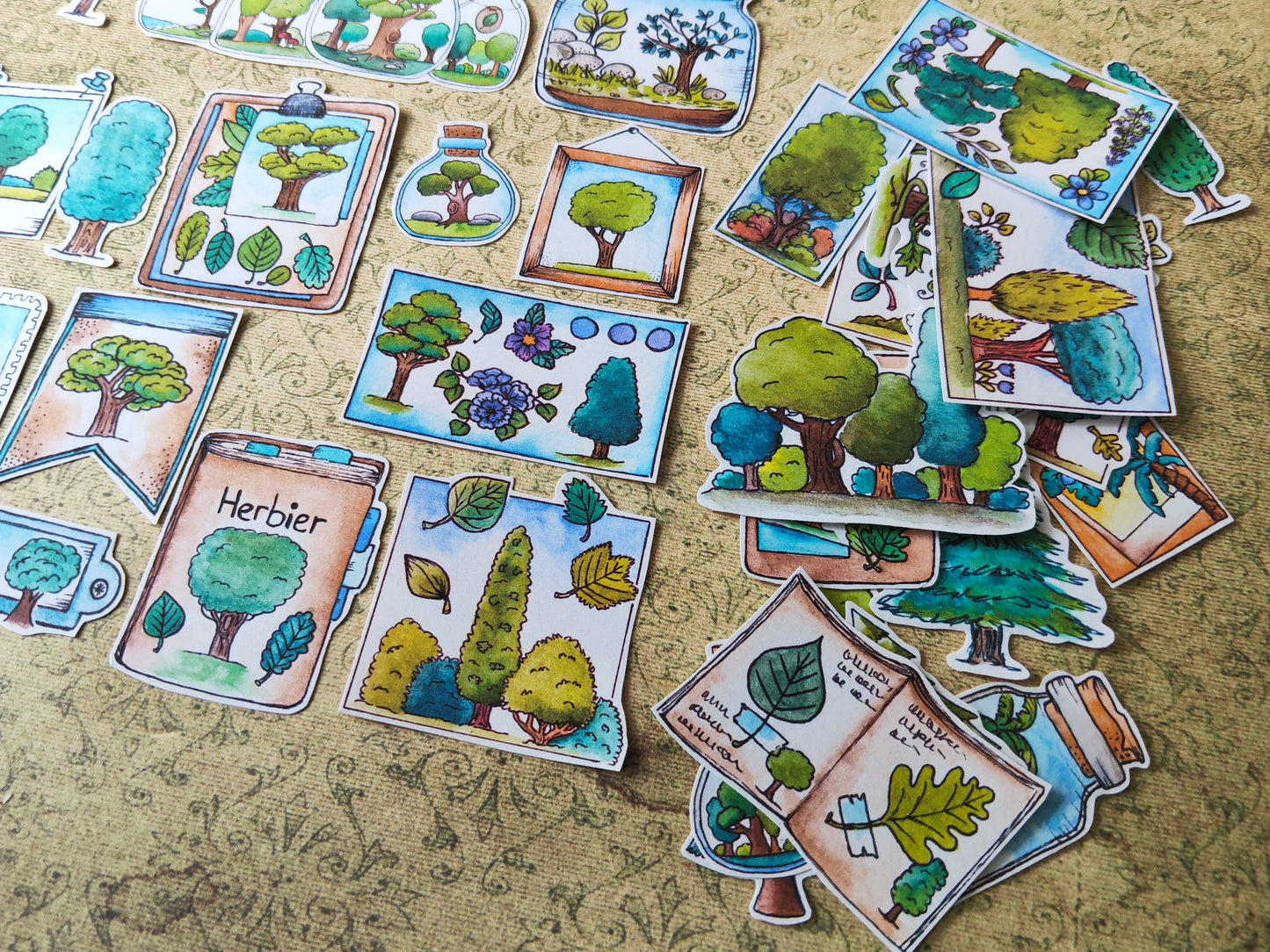 Lot de 33 Stickers Aquarelle – Forêt, Arbres et Nature - Feuille Feuillage