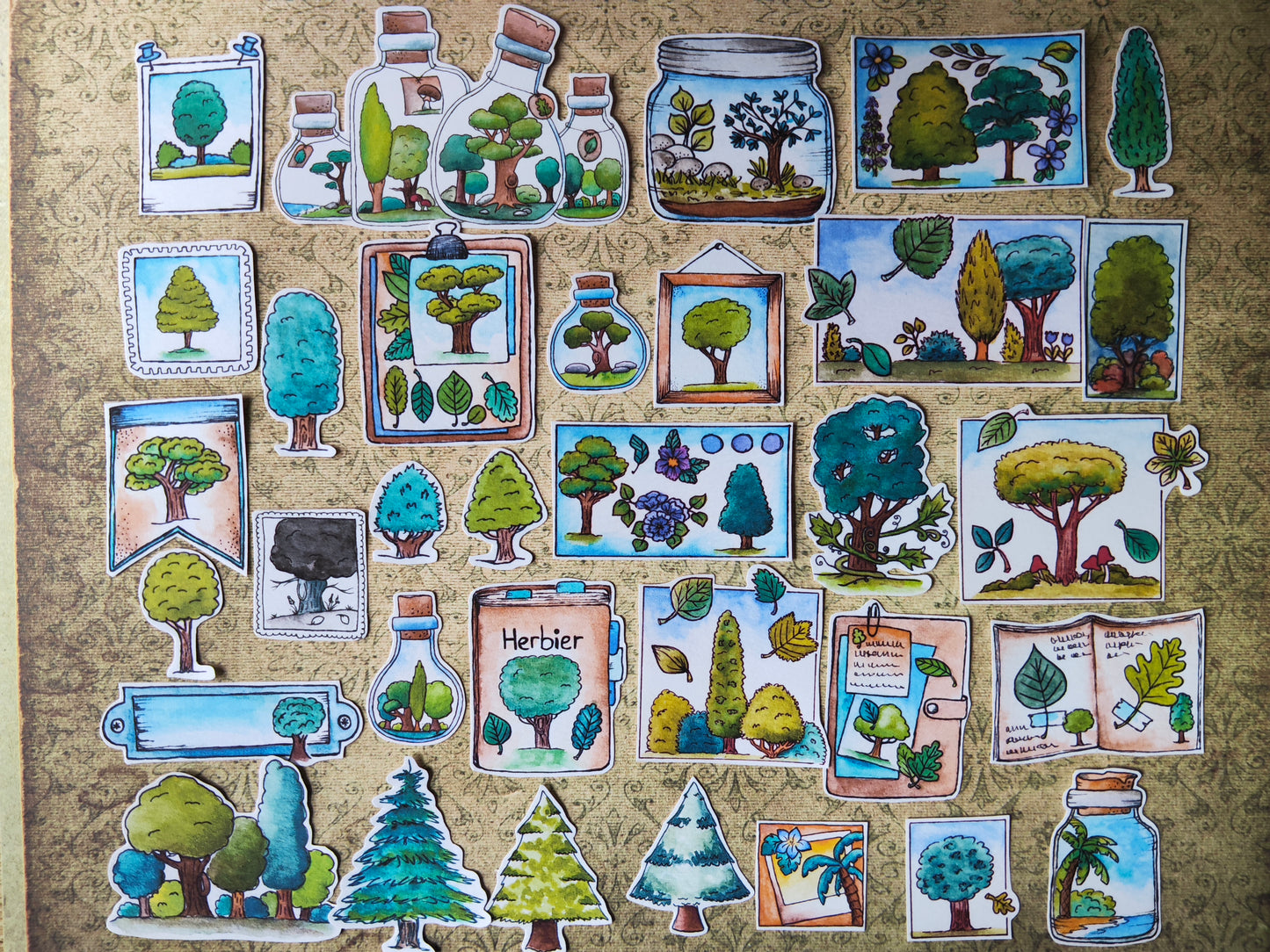 Lot de 33 Stickers Aquarelle – Forêt, Arbres et Nature - Feuille Feuillage