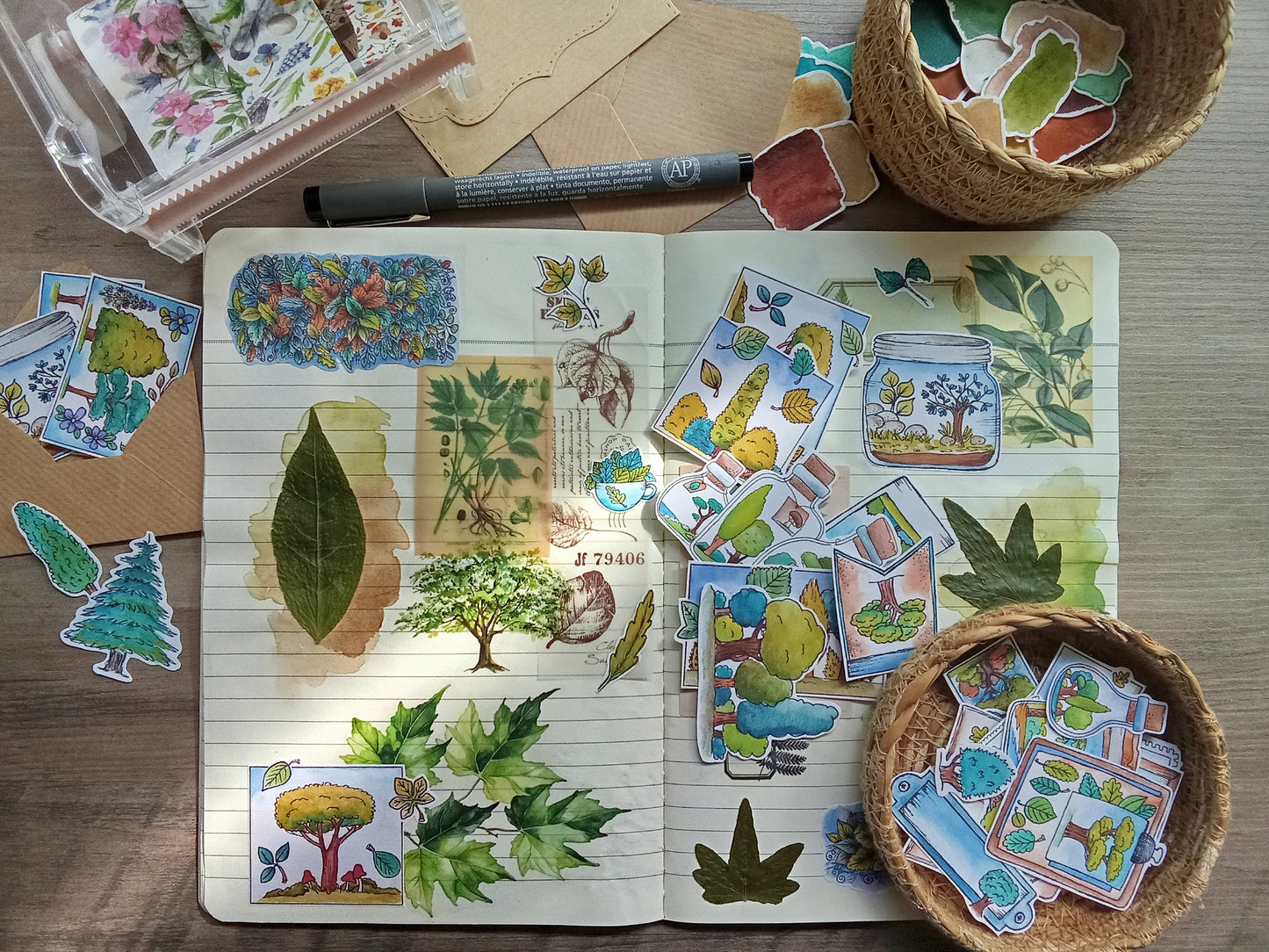Lot de 33 Stickers Aquarelle – Forêt, Arbres et Nature - Feuille Feuillage