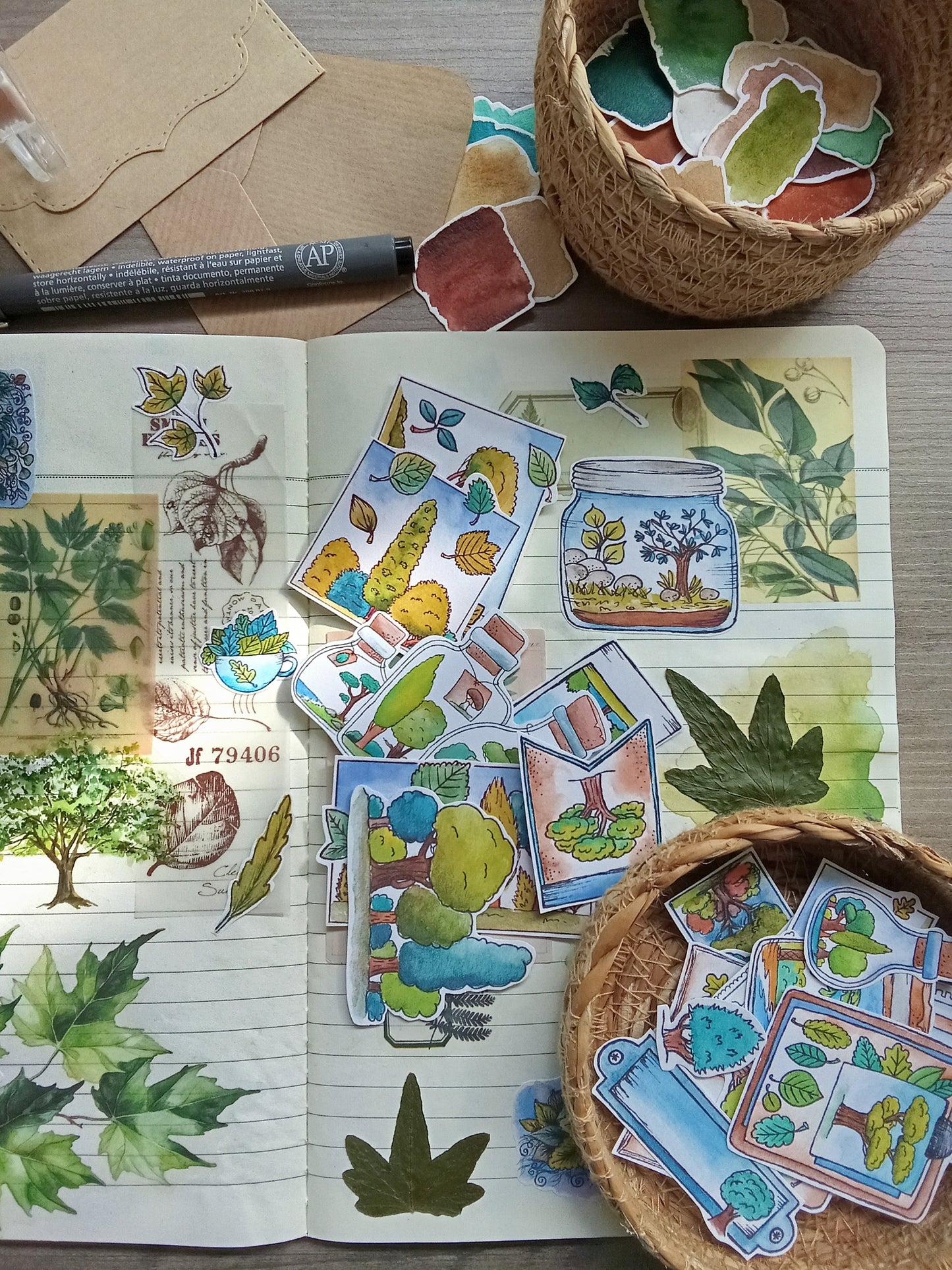 Lot de 33 Stickers Aquarelle – Forêt, Arbres et Nature - Feuille Feuillage