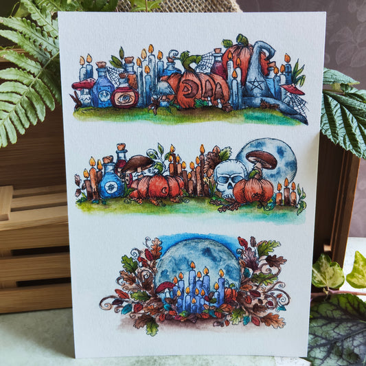 Affiche A5 Automne Enchanté – Citrouille Magie Fiole et Citrouilles