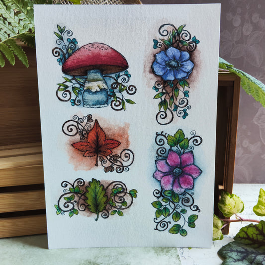 Affiche A5 Champignons & Fleurs Arabesques