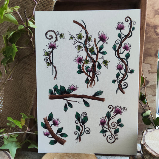 Affiche A5 – Lierre et Branche – Illustration florale Fleurs Magnolia