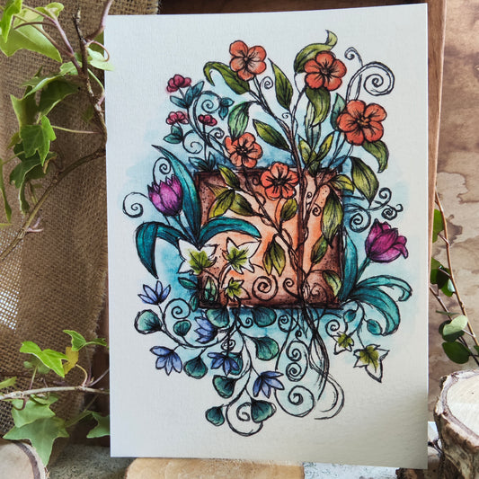Affiche A5 – Cœur végétal – Illustration florale douce