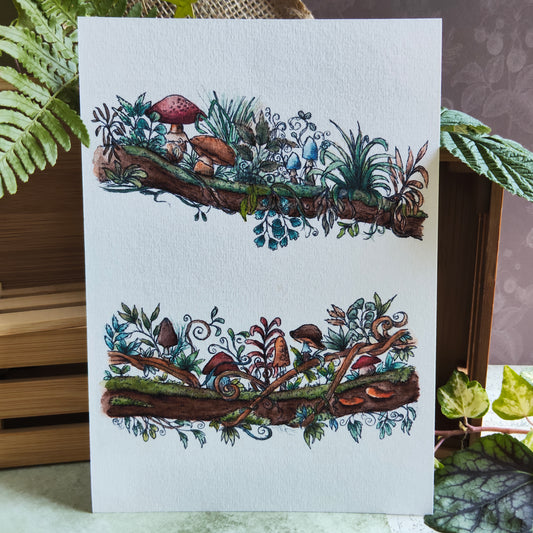 Affiche A5 Forêt Enchantée – Champignons mignon sur Branches