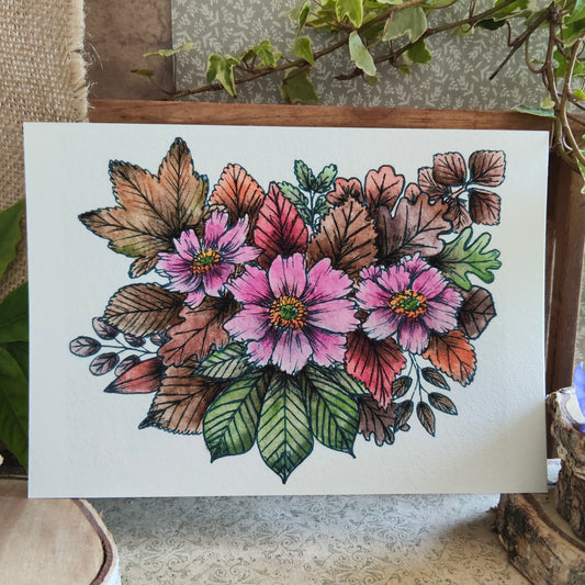 Affiche Aquarelle "Fleurs d’Automne" Anémone Japon - Illustration Botanique et Colorée