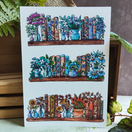 Affiche A5 Bibliothèque Botanique – Livres & Fleurs