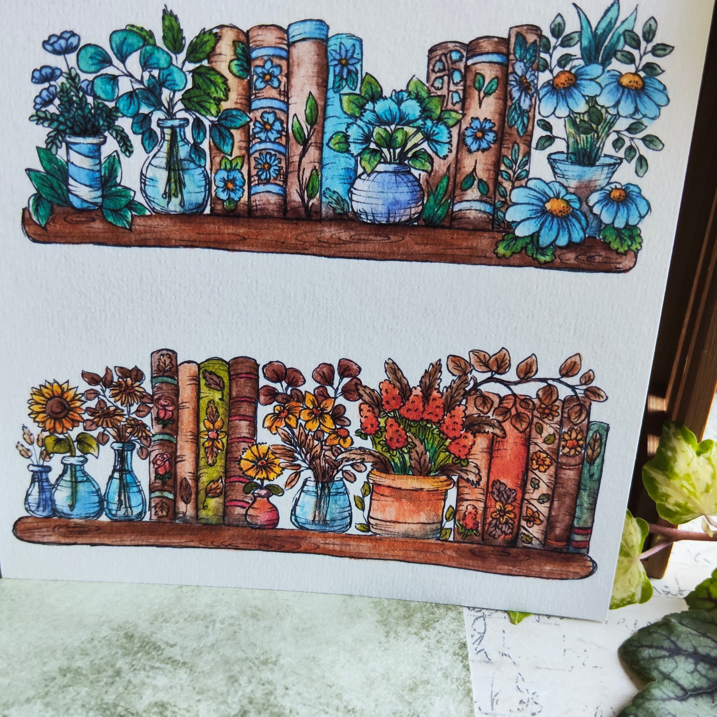 Affiche A5 Bibliothèque Botanique – Livres & Fleurs
