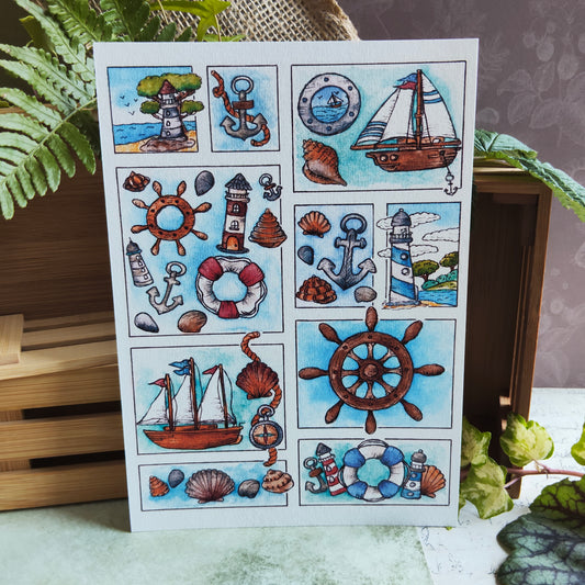 Affiche Moodboard Marin – Bateaux et Coquillages