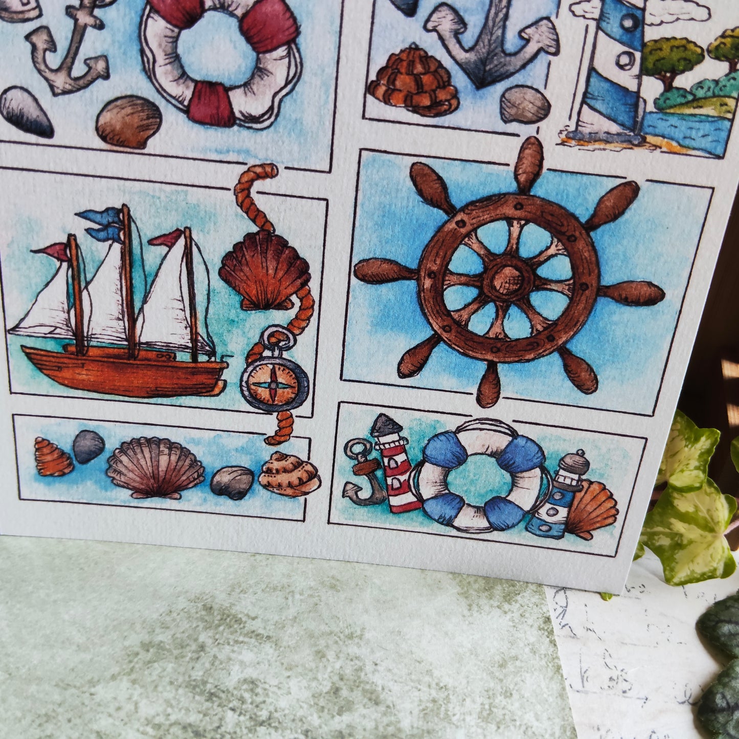 Affiche Moodboard Marin – Bateaux et Coquillages
