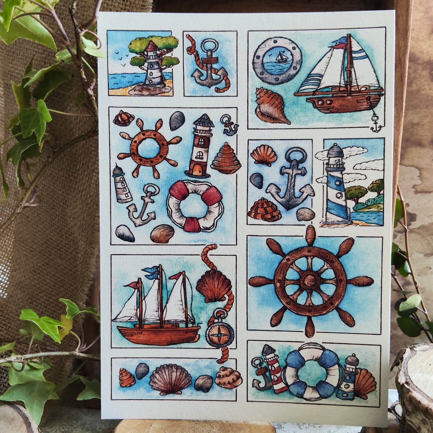 Affiche A5 Marine & Bateaux – Illustration Nautique à l’Aquarelle, Ambiance Océan
