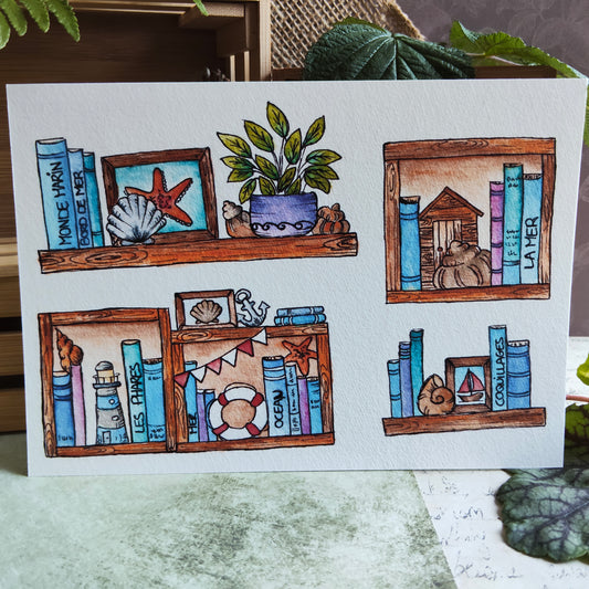 Affiche A5 Bibliothèque Marine – Livres & Trésors