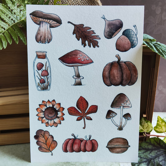 Affiche A5 Champignons & Feuilles – Collection Nature