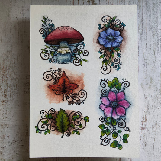 Affiche A5 Champignons & Fleurs Arabesques