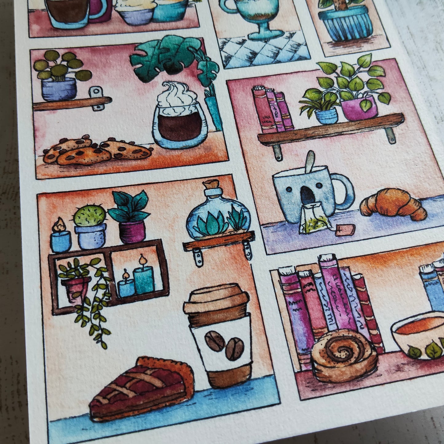 Affiche A5 Gourmandises et Plantes – Illustration Cuisine Douce, Aquarelle Vintage Pastel
