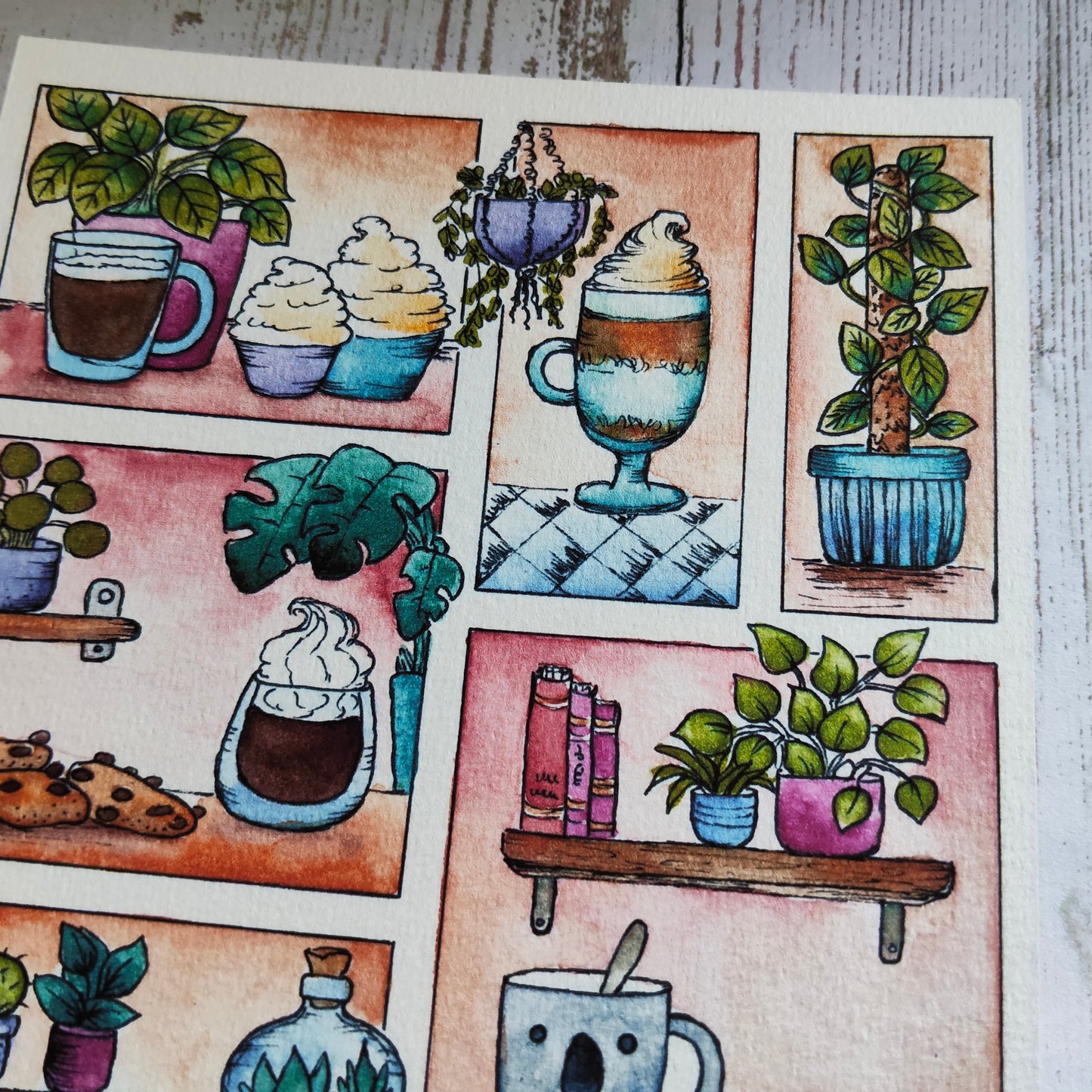 Affiche A5 Gourmandises et Plantes – Illustration Cuisine Douce, Aquarelle Vintage Pastel