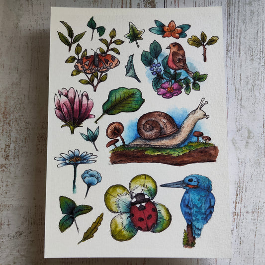 Affiche A5 – Petite vie au jardin – Illustration animaux et fleurs