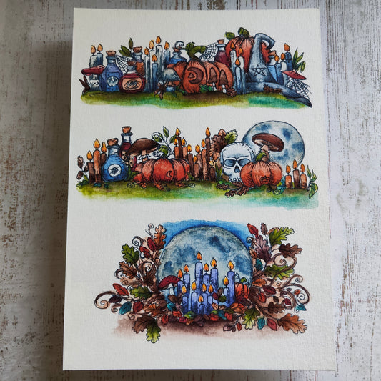 Affiche A5 Automne Enchanté – Citrouille Magie Fiole et Citrouilles