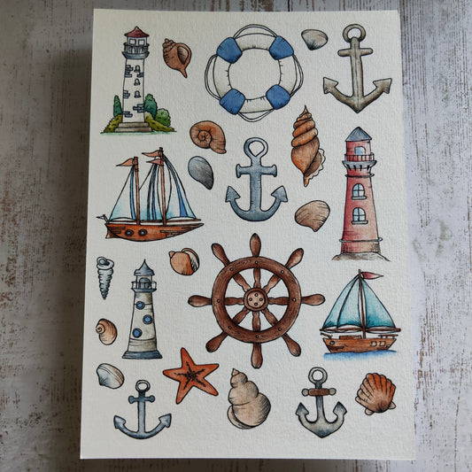 Affiche A5 Ancre, Phare et Bateau – Ambiance Marine