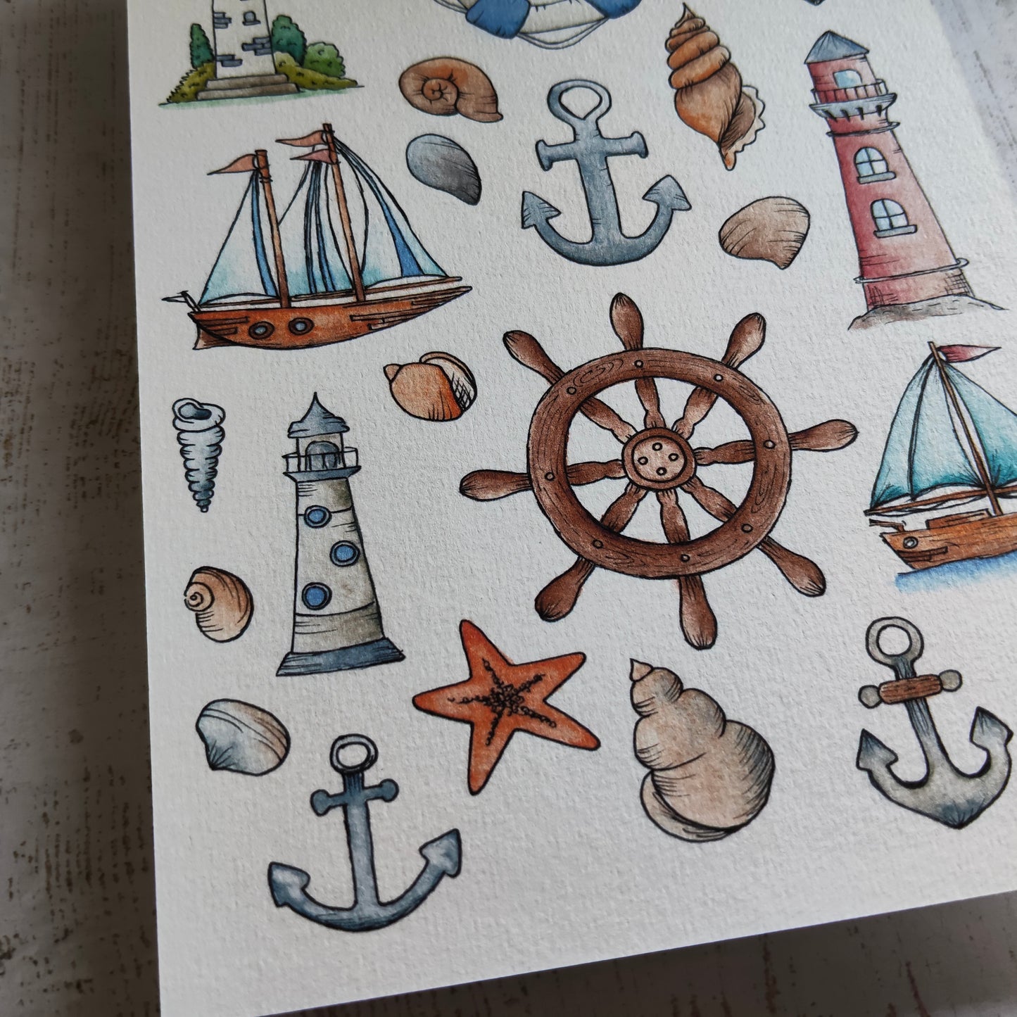 Affiche A5 Ancre, Phare et Bateau – Ambiance Marine