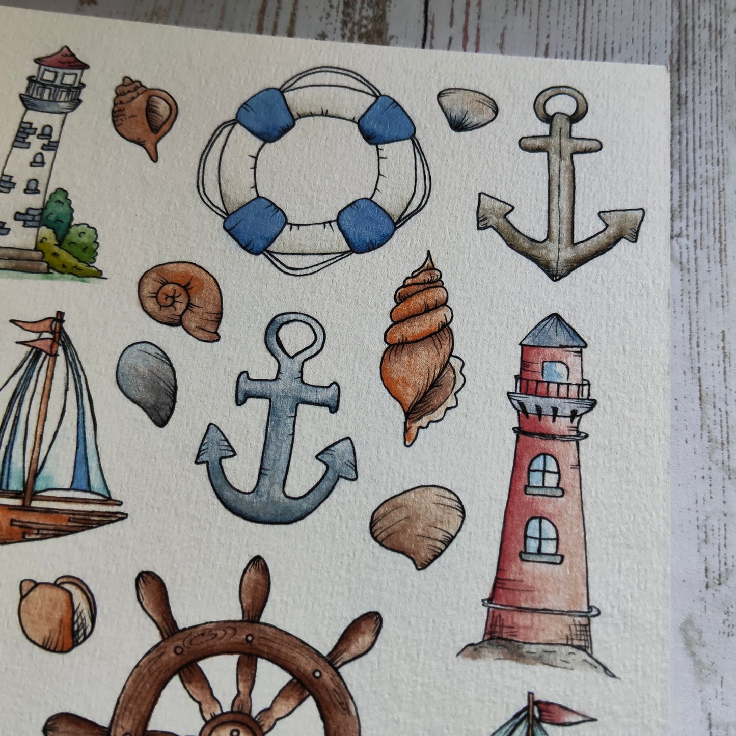 Affiche A5 Ancre, Phare et Bateau – Ambiance Marine
