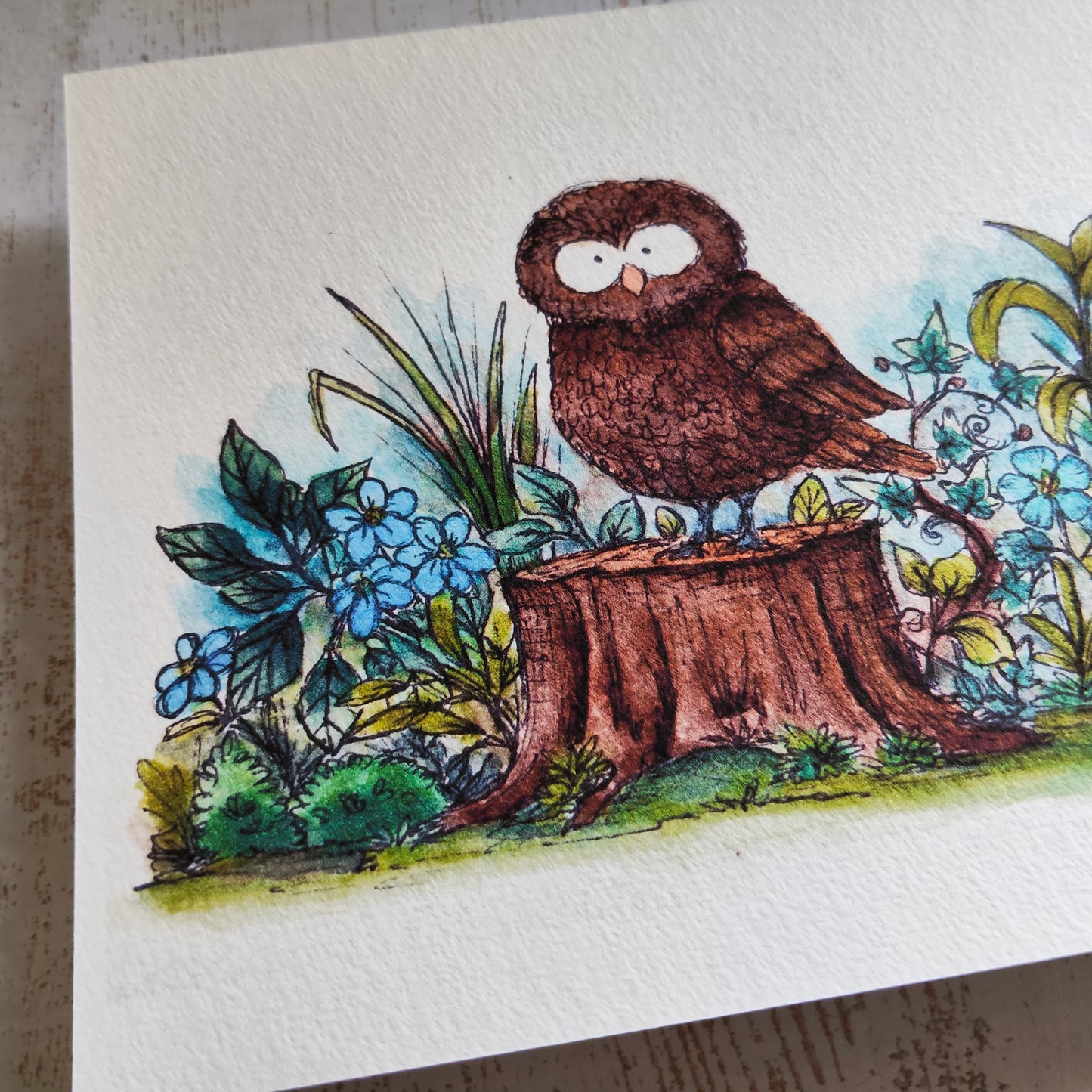 Affiche Aquarelle "Chouette sur Souche" - Illustration Animalière Magique